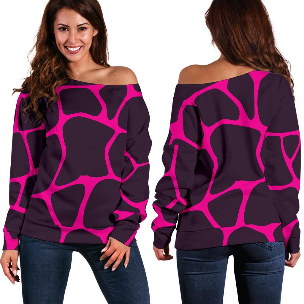 Giraffe Pink Background Texture Print Off Shoulder Sweatshirt