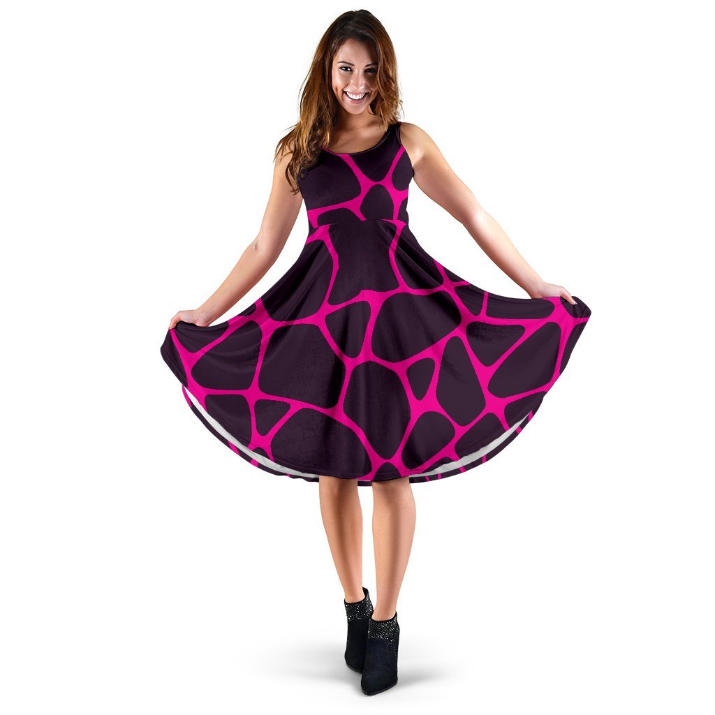 Giraffe Pink Background Texture Print Sleeveless Dress
