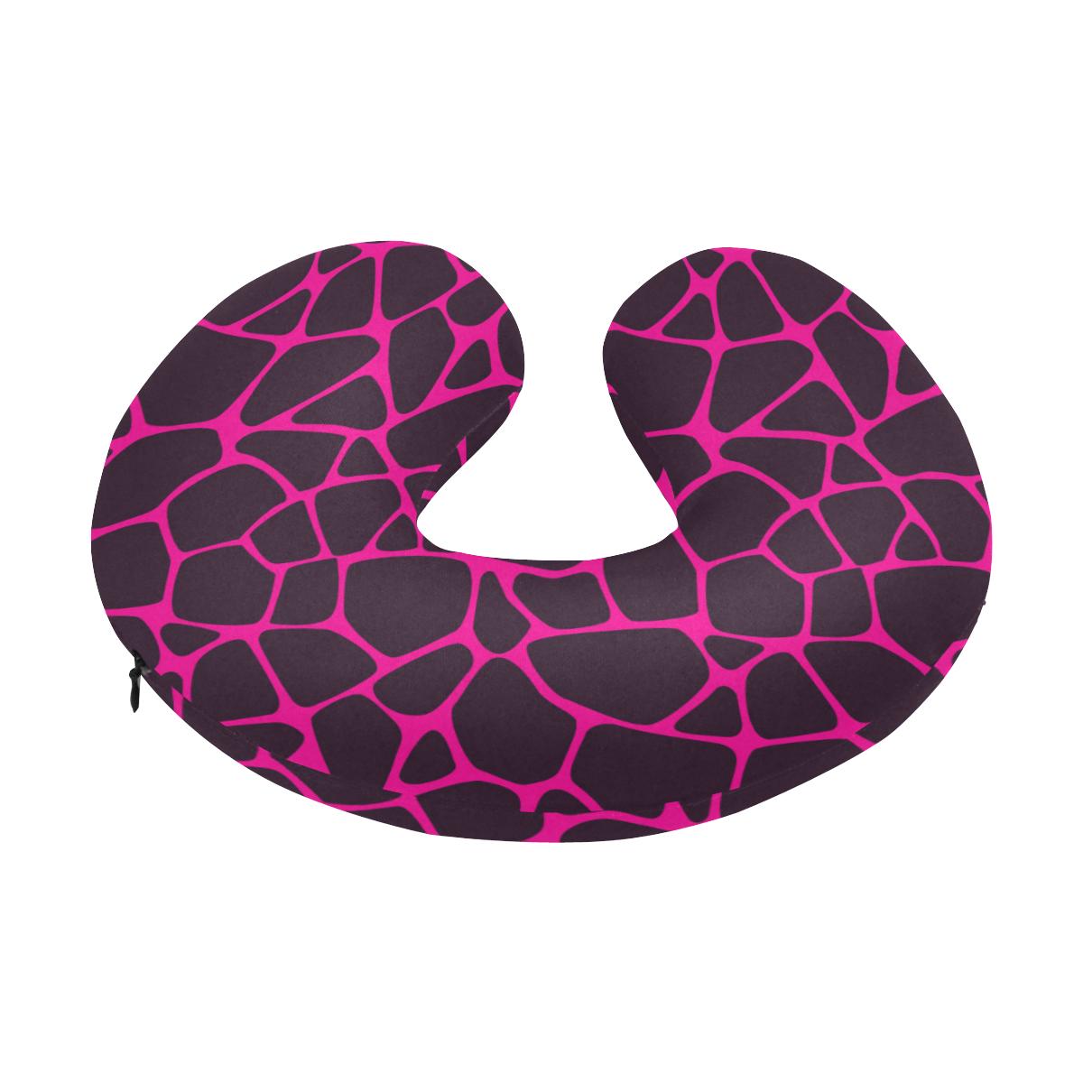 Giraffe Pink Background Texture Print U-Shaped Travel Neck Pillow-JTAMIGO.COM