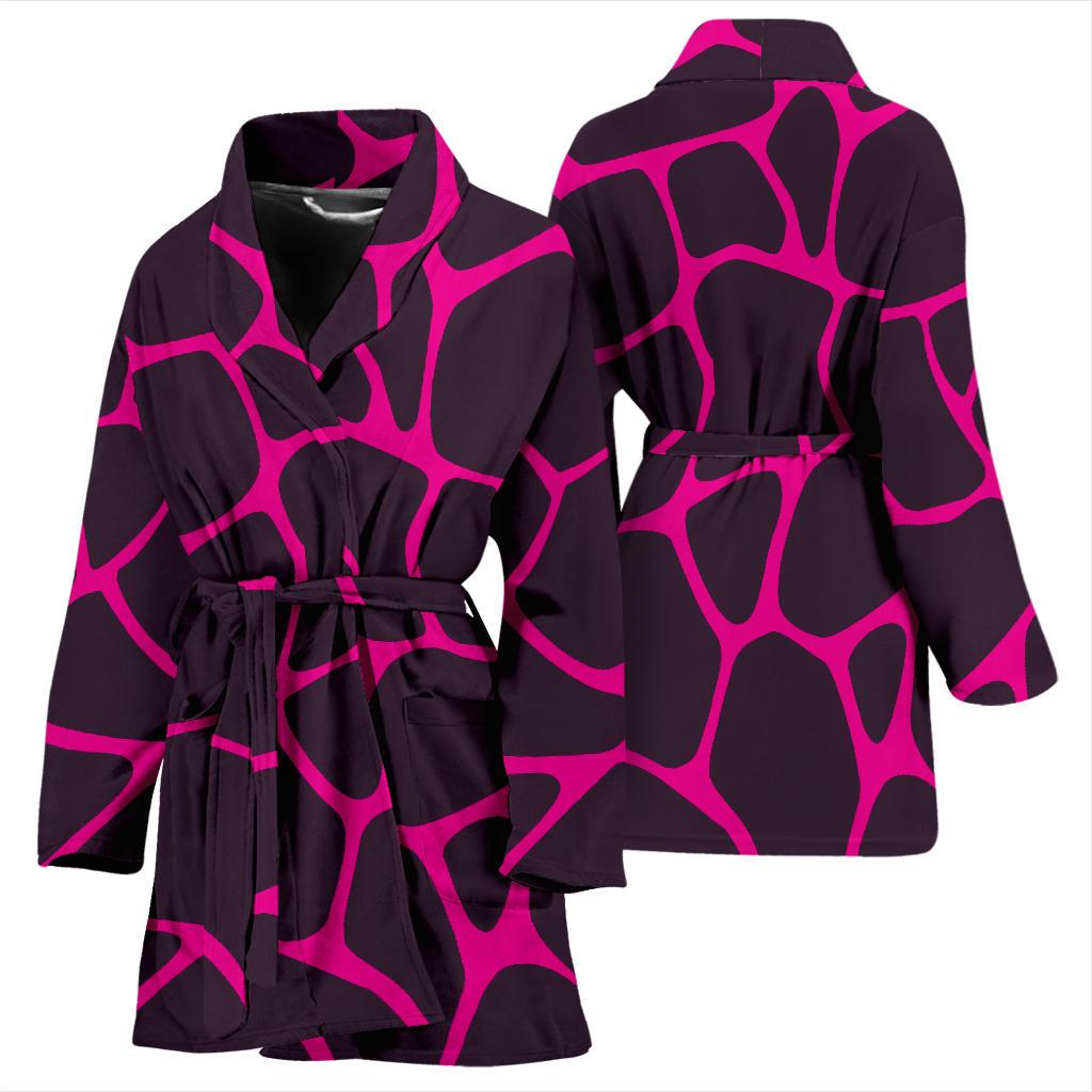 Giraffe Pink Background Texture Print Women Bath Robe-JTAMIGO.COM