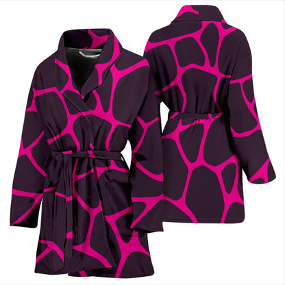 Giraffe Pink Background Texture Print Women Bath Robe-JTAMIGO.COM
