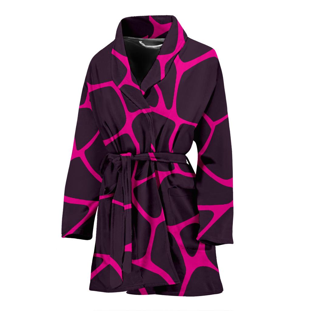 Giraffe Pink Background Texture Print Women Bath Robe-JTAMIGO.COM