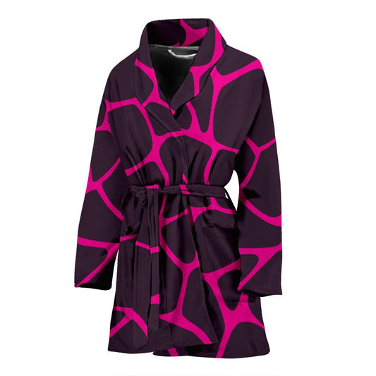 Giraffe Pink Background Texture Print Women Bath Robe-JTAMIGO.COM