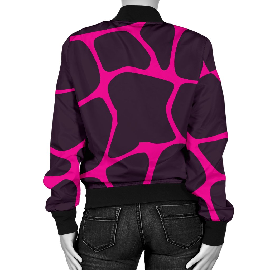 Giraffe Pink Background Texture Print Women Casual Bomber Jacket