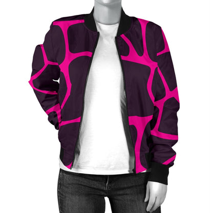 Giraffe Pink Background Texture Print Women Casual Bomber Jacket