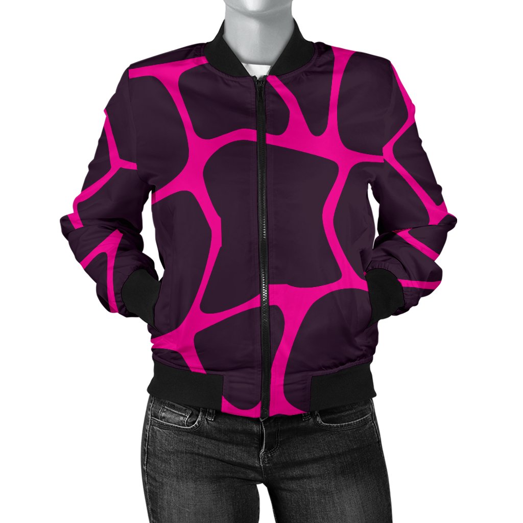 Giraffe Pink Background Texture Print Women Casual Bomber Jacket