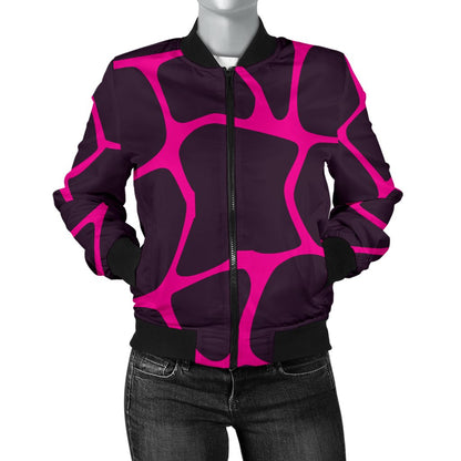 Giraffe Pink Background Texture Print Women Casual Bomber Jacket