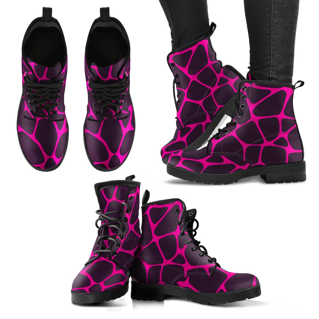 Giraffe Pink Background Texture Print Women Leather Boots-JTAMIGO.COM