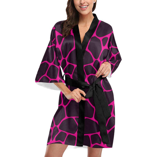 Giraffe Pink Background Texture Print Women Short Kimono Robe