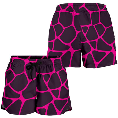 Giraffe Pink Background Texture Print Women Shorts-JTAMIGO.COM
