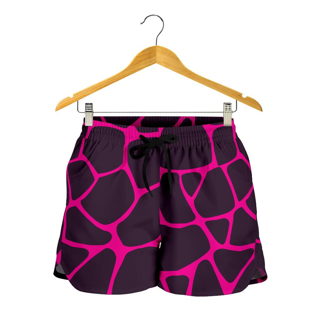 Giraffe Pink Background Texture Print Women Shorts-JTAMIGO.COM