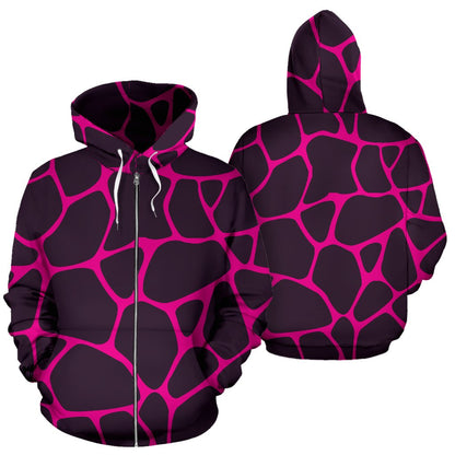 Giraffe Pink Background Texture Print Zip Up Hoodie