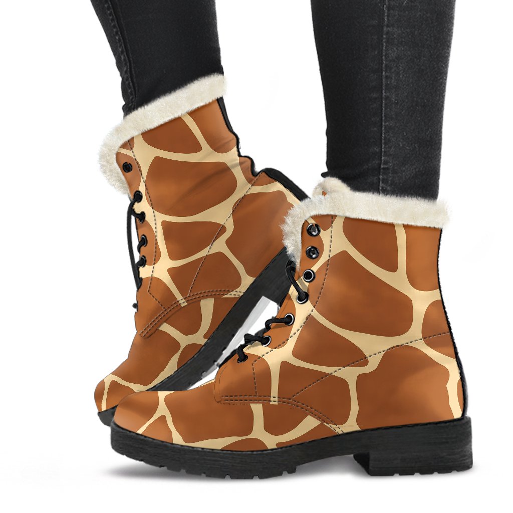 Giraffe Texture Print Faux Fur Leather Boots-JTAMIGO.COM