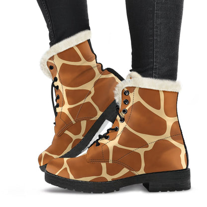 Giraffe Texture Print Faux Fur Leather Boots-JTAMIGO.COM