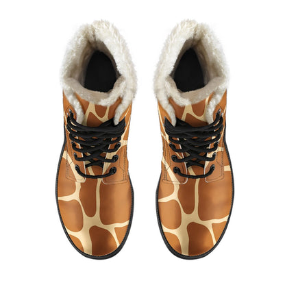 Giraffe Texture Print Faux Fur Leather Boots-JTAMIGO.COM