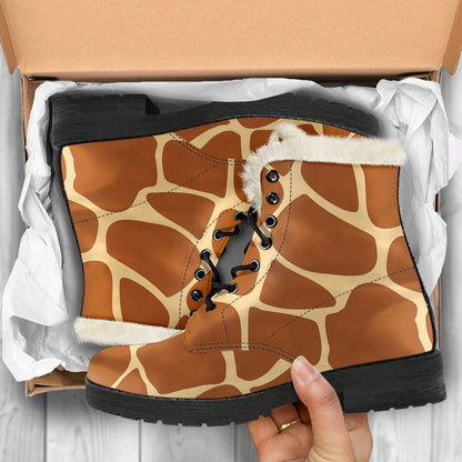 Giraffe Texture Print Faux Fur Leather Boots-JTAMIGO.COM