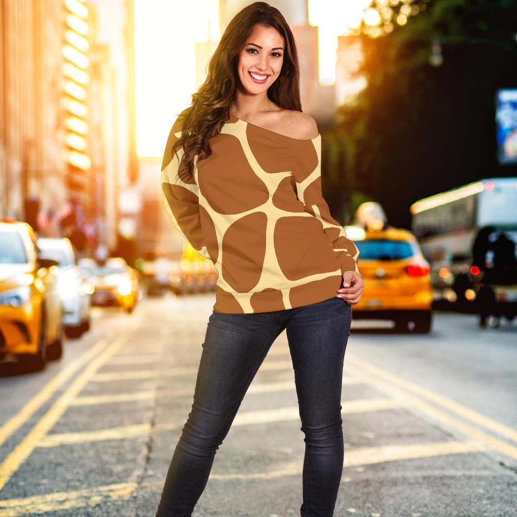 Giraffe Texture Print Off Shoulder Sweatshirt