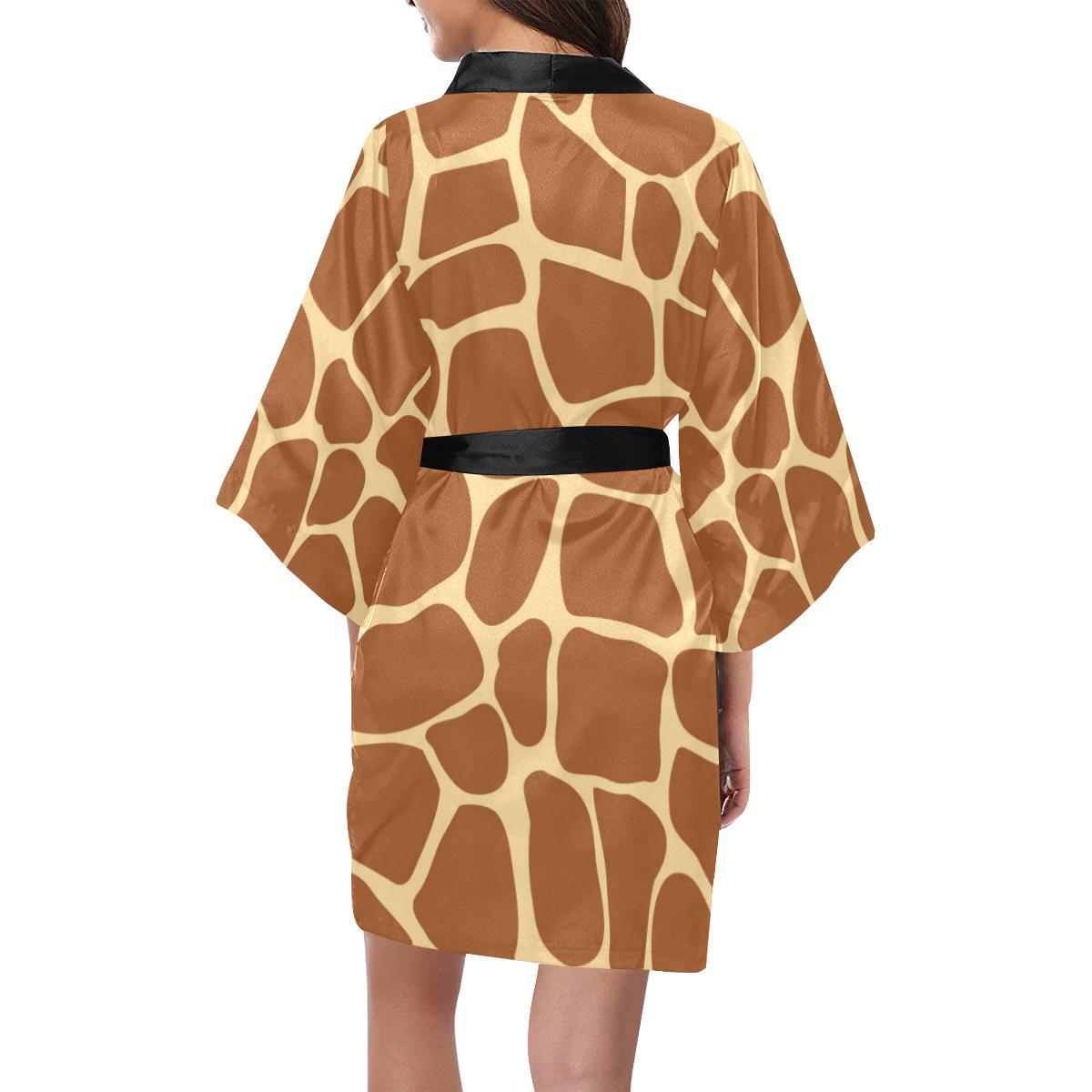 Giraffe Texture Print Women Short Kimono Robe