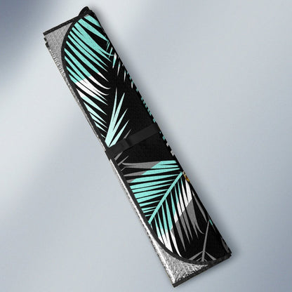Gold Glitter Cyan Tropical Palm Leaves Car Sun Shade For Windshield