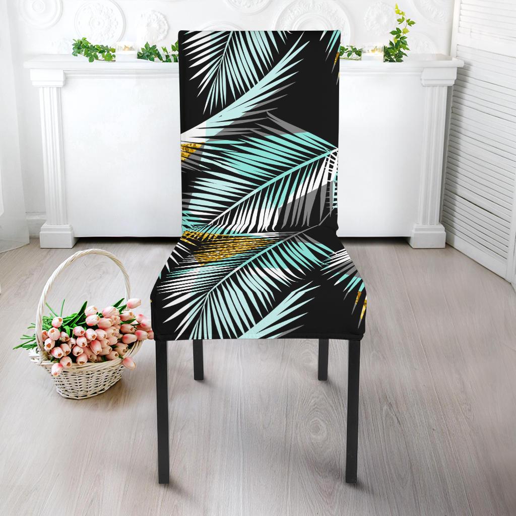 Gold Glitter Cyan Tropical Palm Leaves Dinning Chair Slipper-JTAMIGO.COM