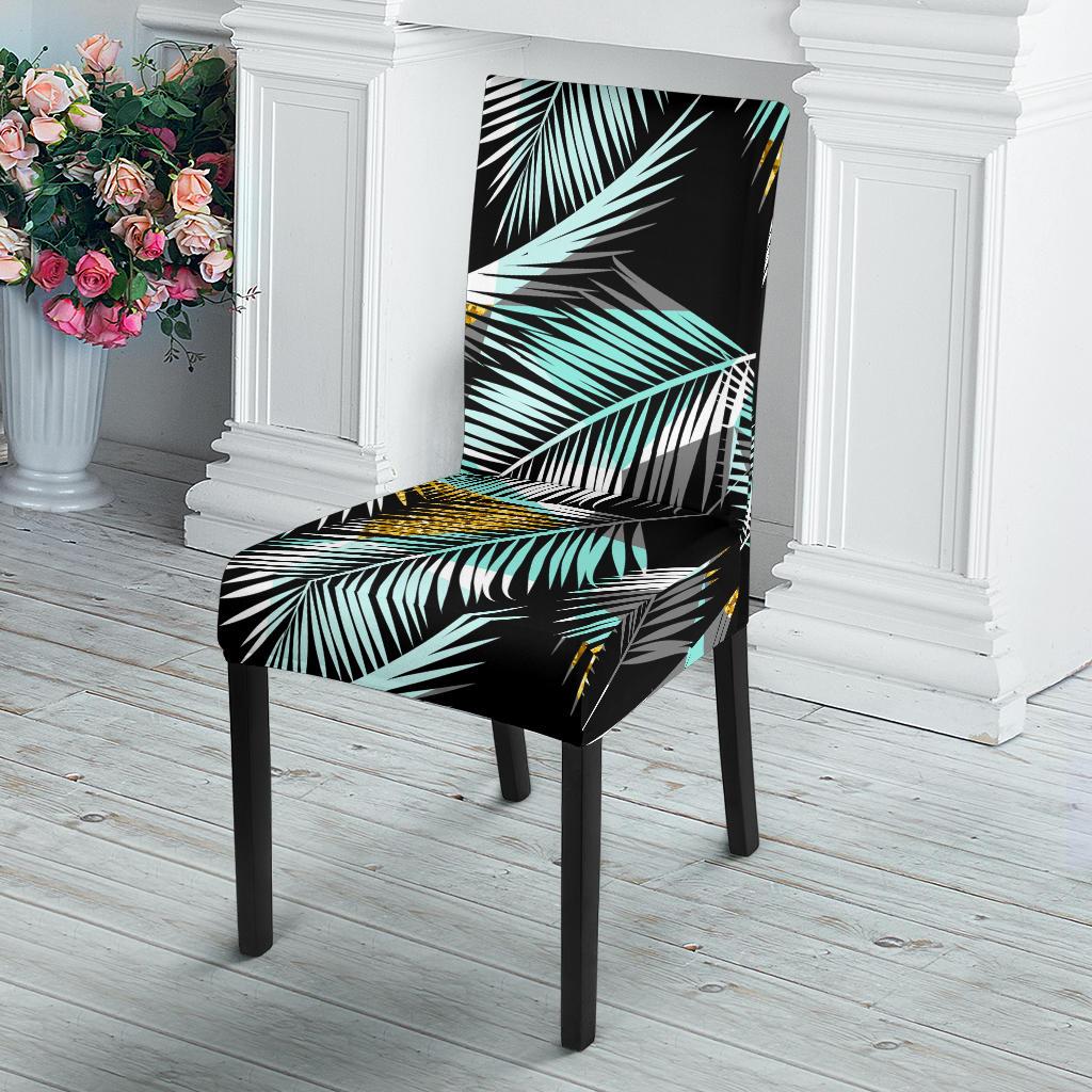 Gold Glitter Cyan Tropical Palm Leaves Dinning Chair Slipper-JTAMIGO.COM