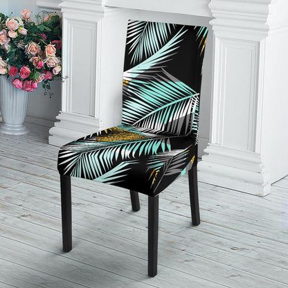 Gold Glitter Cyan Tropical Palm Leaves Dinning Chair Slipper-JTAMIGO.COM