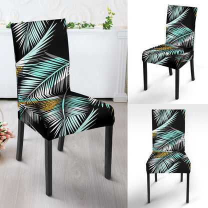 Gold Glitter Cyan Tropical Palm Leaves Dinning Chair Slipper-JTAMIGO.COM