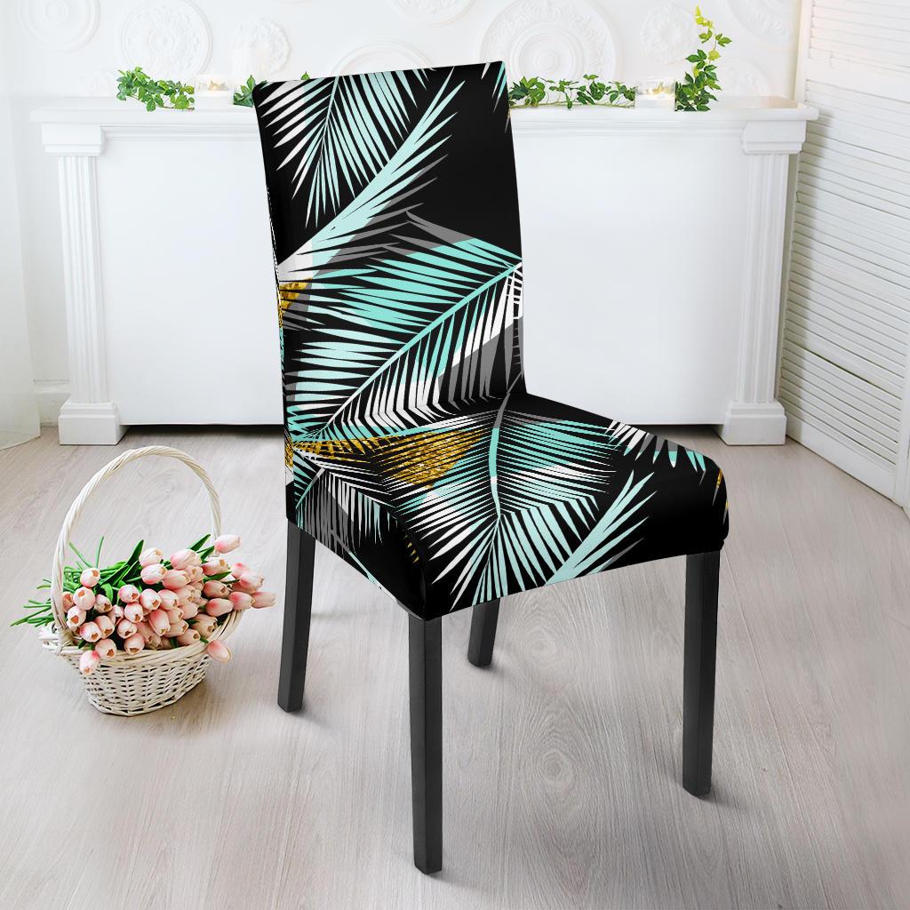 Gold Glitter Cyan Tropical Palm Leaves Dinning Chair Slipper-JTAMIGO.COM