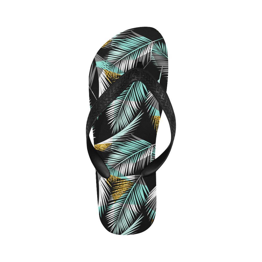 Gold Glitter Cyan Tropical Palm Leaves Flip Flops-JTAMIGO.COM