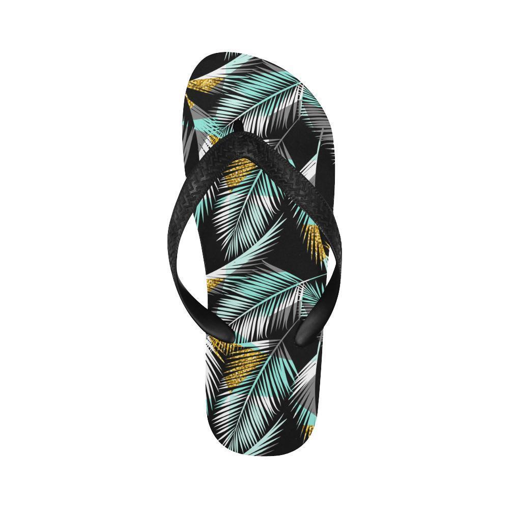Gold Glitter Cyan Tropical Palm Leaves Flip Flops-JTAMIGO.COM