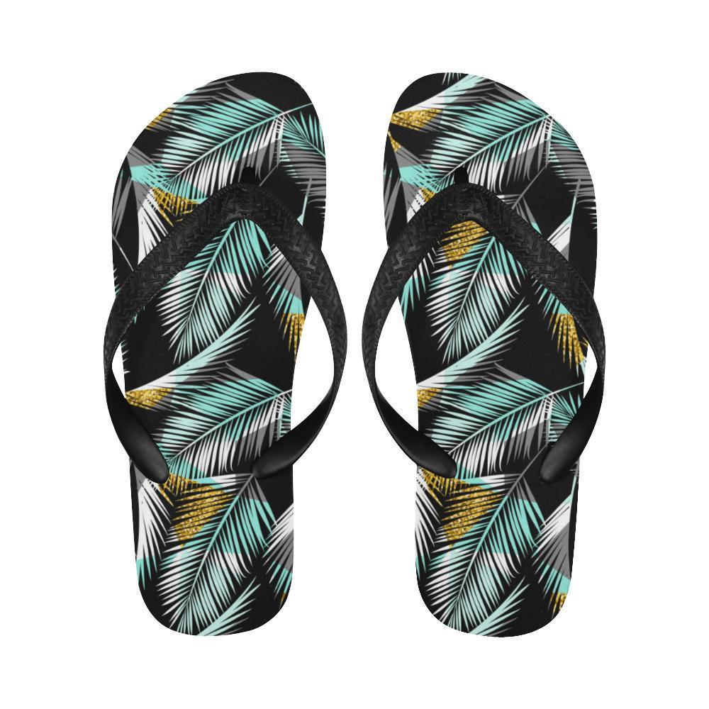 Gold Glitter Cyan Tropical Palm Leaves Flip Flops-JTAMIGO.COM