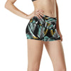 Gold Glitter Cyan Tropical Palm Leaves High Waisted Spandex Shorts-JTAMIGO.COM