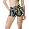 Gold Glitter Cyan Tropical Palm Leaves High Waisted Spandex Shorts-JTAMIGO.COM