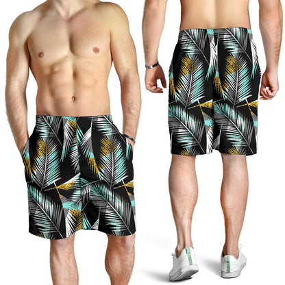 Gold Glitter Cyan Tropical Palm Leaves Mens Shorts-JTAMIGO.COM