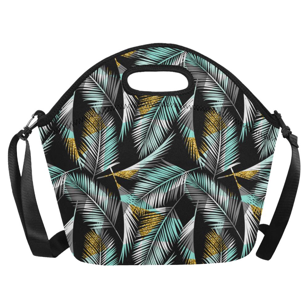 Gold Glitter Cyan Tropical Palm Leaves Neoprene Lunch Bag (Model 1669)(Large)-JTAMIGO.COM