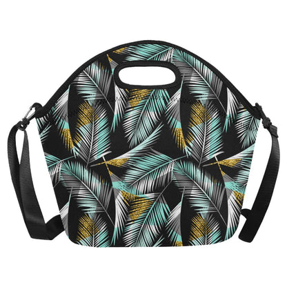 Gold Glitter Cyan Tropical Palm Leaves Neoprene Lunch Bag (Model 1669)(Large)-JTAMIGO.COM