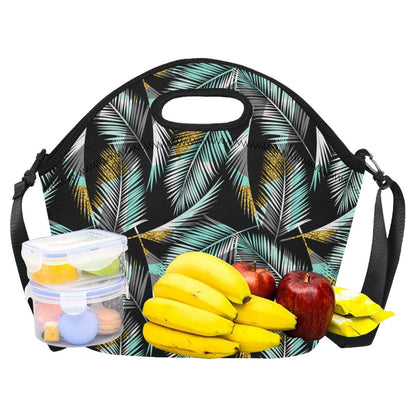 Gold Glitter Cyan Tropical Palm Leaves Neoprene Lunch Bag (Model 1669)(Large)-JTAMIGO.COM
