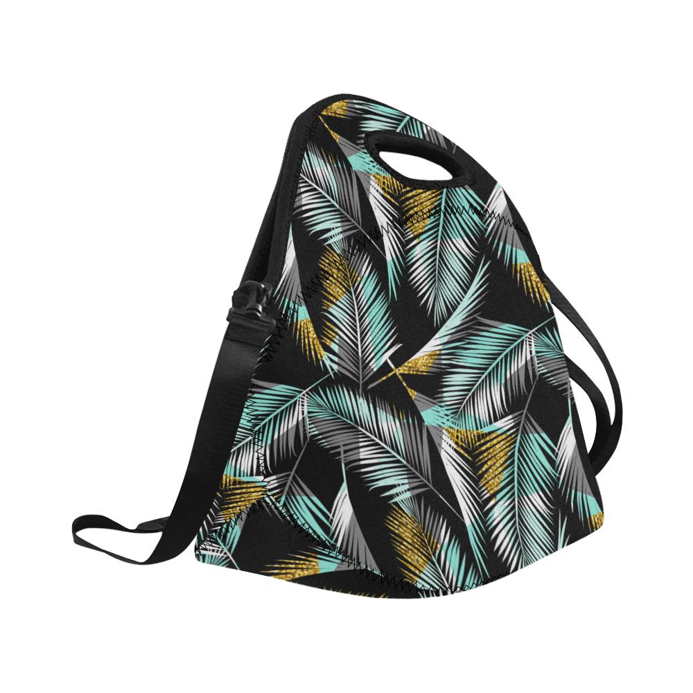 Gold Glitter Cyan Tropical Palm Leaves Neoprene Lunch Bag (Model 1669)(Large)-JTAMIGO.COM