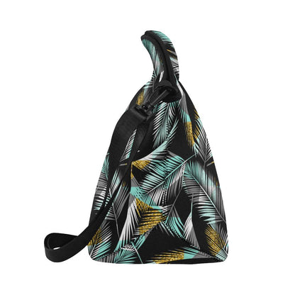 Gold Glitter Cyan Tropical Palm Leaves Neoprene Lunch Bag (Model 1669)(Large)-JTAMIGO.COM