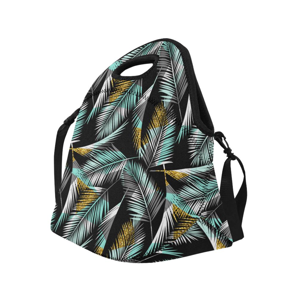 Gold Glitter Cyan Tropical Palm Leaves Neoprene Lunch Bag (Model 1669)(Large)-JTAMIGO.COM