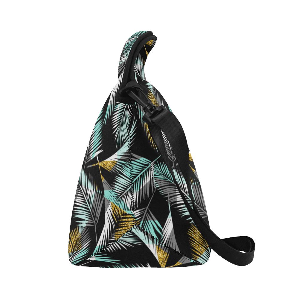 Gold Glitter Cyan Tropical Palm Leaves Neoprene Lunch Bag (Model 1669)(Large)-JTAMIGO.COM