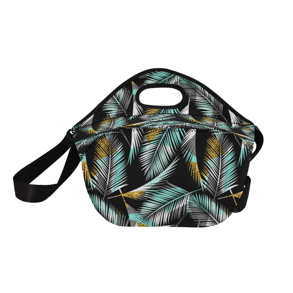 Gold Glitter Cyan Tropical Palm Leaves Neoprene Lunch Bag (Model 1669)(Large)-JTAMIGO.COM