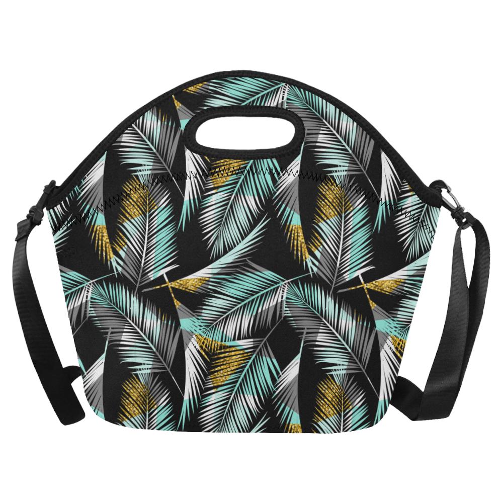 Gold Glitter Cyan Tropical Palm Leaves Neoprene Lunch Bag (Model 1669)(Large)-JTAMIGO.COM