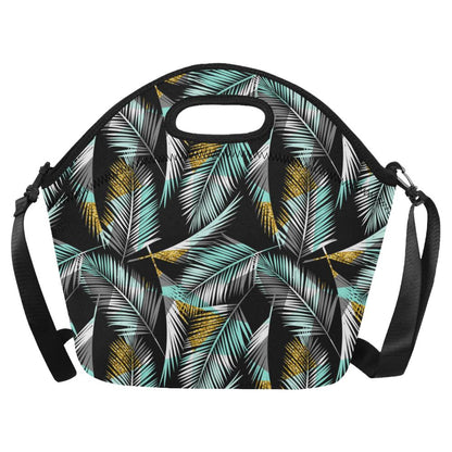Gold Glitter Cyan Tropical Palm Leaves Neoprene Lunch Bag (Model 1669)(Large)-JTAMIGO.COM