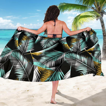 Gold Glitter Cyan Tropical Palm Leaves Sarong Pareo Wrap