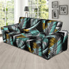 Gold Glitter Cyan Tropical Palm Leaves Sofa Slipcover-JTAMIGO.COM