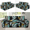 Gold Glitter Cyan Tropical Palm Leaves Sofa Slipcover-JTAMIGO.COM