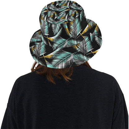 Gold Glitter Cyan Tropical Palm Leaves Unisex Bucket Hat