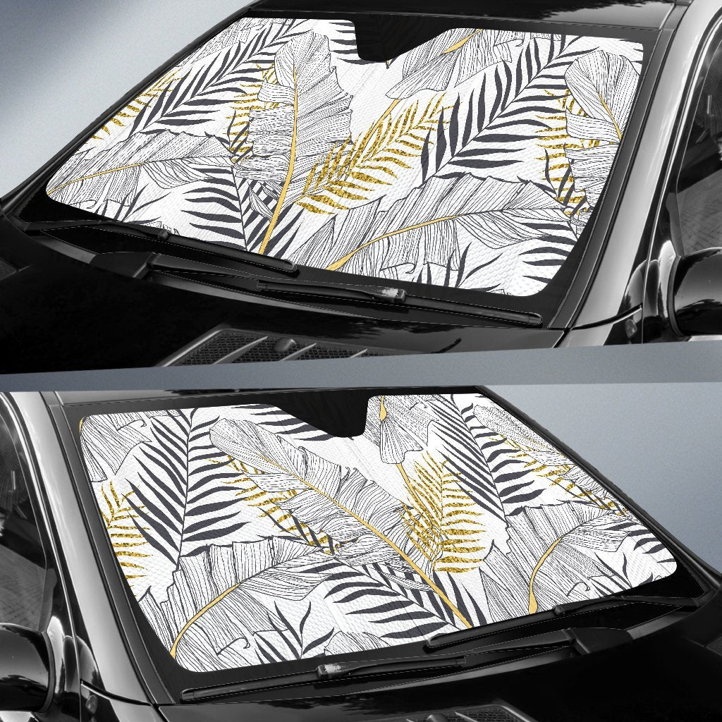 Gold Glitter Tropical Palm Leaves Car Sun Shade For Windshield