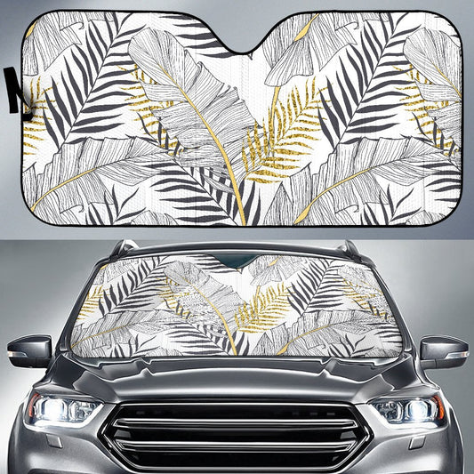 Gold Glitter Tropical Palm Leaves Car Sun Shade For Windshield